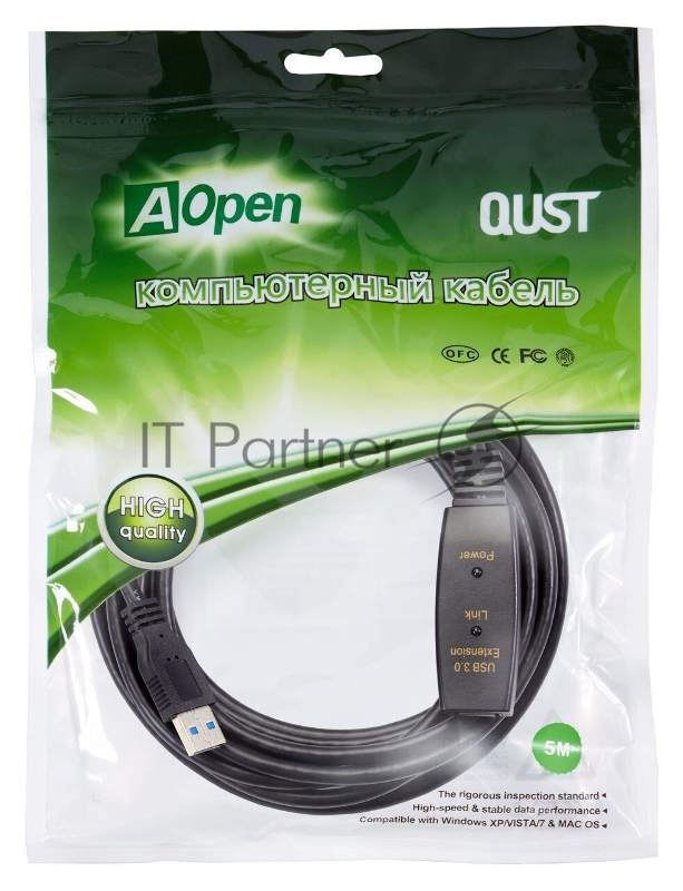 Кабель-адаптер USB3.0-repeater Aopen, удлинительный активный <Am-->Af> 5м QUST/qust<ACU827A-5M>