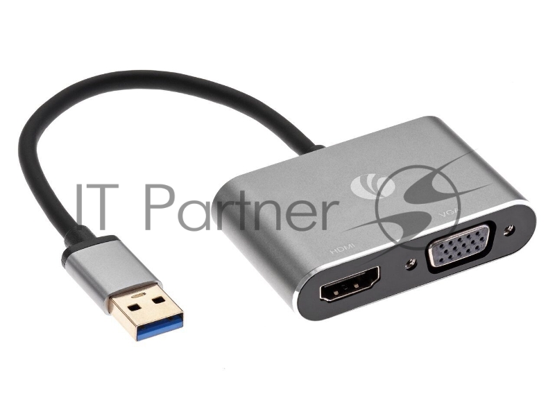 Кабель-переходник USB 3.0 (Am) --> HDMI(f)+VGA(f), Aluminum Shell, VCOM <CU322M>
