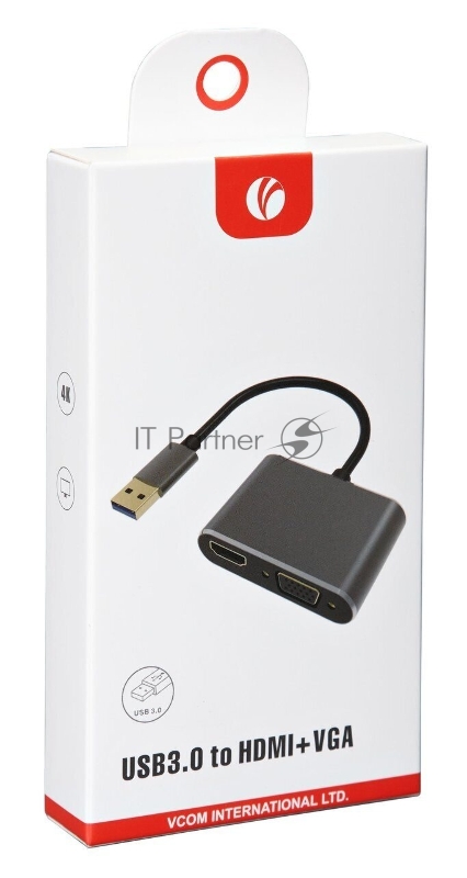 Кабель-переходник USB 3.0 (Am) --> HDMI(f)+VGA(f), Aluminum Shell, VCOM <CU322M>