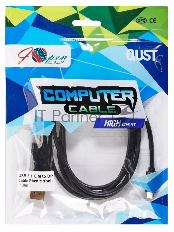 Кабель-адаптер Aopen USB 3.1 Type-Cm --> DP(m) 4K@60Hz, 1,8m IOpen <ACU422C-1.8M>