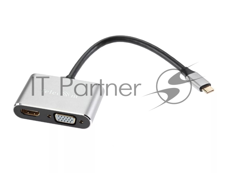 Кабель-концентратор USB3.1 TypeCm -->HDMI+USB3.0+PD+VGA Alum Grey 4K@30Hz, Telecom<TUC055>