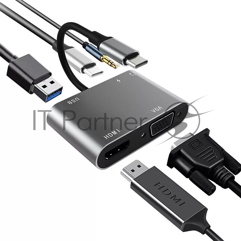 Адаптер USB Type-Cm-->VGA, HDMI 4k*30Hz, USB3.0, PD, Audio,iOpen (Aopen/Qust)<ACU4511>