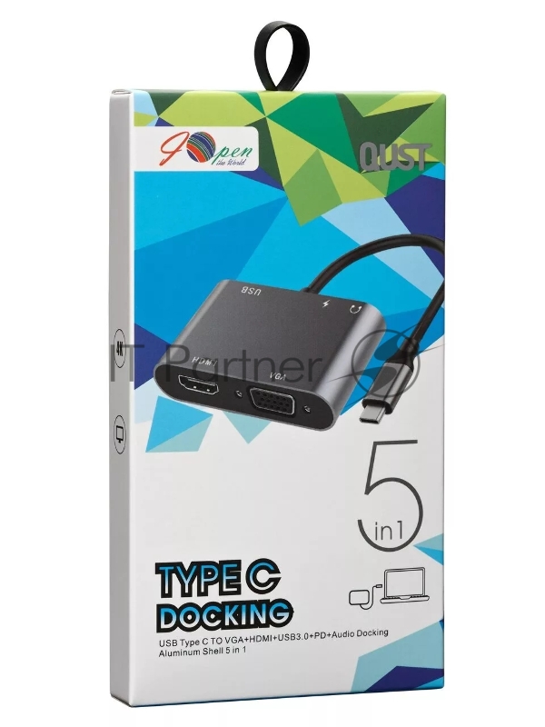 Адаптер USB Type-Cm-->VGA, HDMI 4k*30Hz, USB3.0, PD, Audio,iOpen (Aopen/Qust)<ACU4511>
