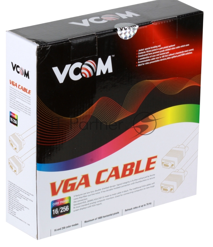 Кабель VCOM VVG6448-15M(C) Кабель монитор-SVGA card (15M-15M) 15м 2 фильтра