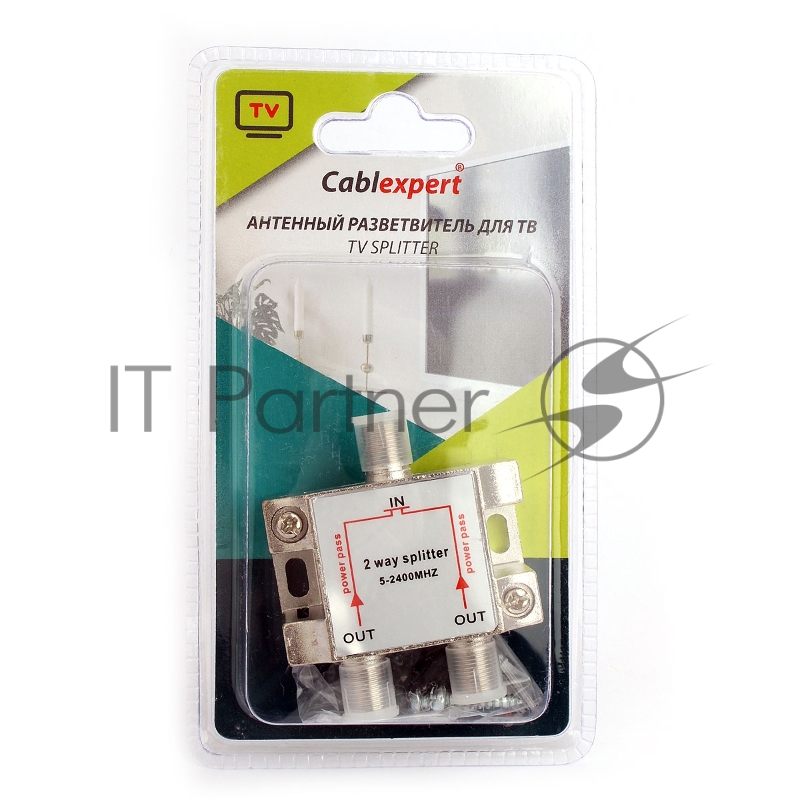 ТВ проф. сплиттер на 2 телевизора, Cablexpert AS-TV-PP-02, Power Pass 5-2400MHZ