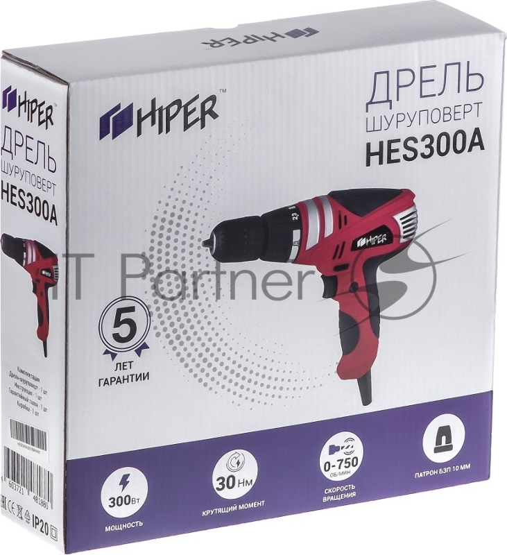 Шуруповерт сет. HIPER 300Вт, 26Нм, 0 - 2800об/мин, БЗП 10мм, коробка