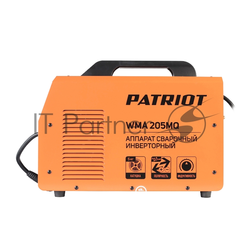Полуавтомат сварочный инверторный PATRIOT WMA 205MQ MIG/MAG/MMA, полуавтоматическая сварка в среде газа (MIG/MAG) стальной и флюсовой проволокой 0.6/0.8 мм, сварка электродом (MMA) до 4мм, сварочный ток в режиме MIG: 40-200А сварочный ток в режиме MM