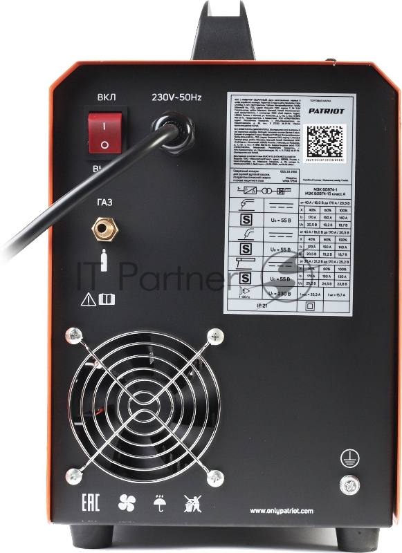 Полуавтомат сварочный инверторный PATRIOT WMA 175M MIG/MAG/MMA, полуавтоматическая сварка в среде газа (MIG/MAG) стальной и флюсовой проволокой 0.6/0.8 мм, сварка электродом (MMA) до 4мм, сварочный ток в режиме MIG: 40-170А сварочный ток в режиме MMA