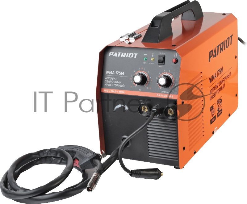 Полуавтомат сварочный инверторный PATRIOT WMA 175M MIG/MAG/MMA, полуавтоматическая сварка в среде газа (MIG/MAG) стальной и флюсовой проволокой 0.6/0.8 мм, сварка электродом (MMA) до 4мм, сварочный ток в режиме MIG: 40-170А сварочный ток в режиме MMA