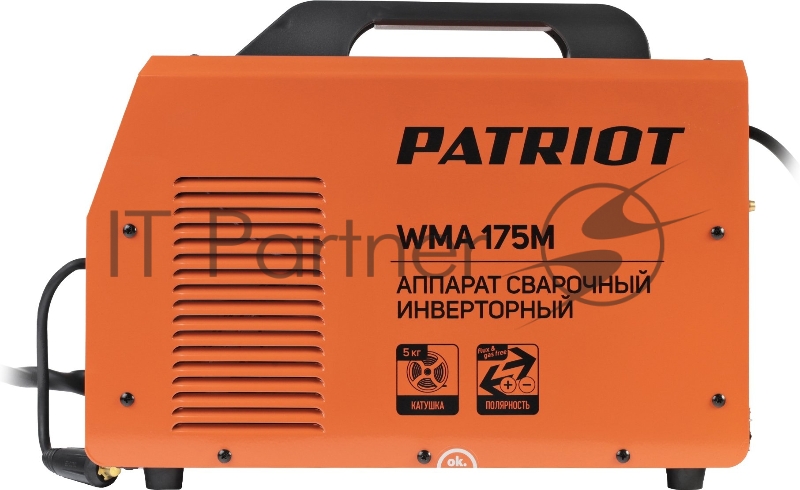 Полуавтомат сварочный инверторный PATRIOT WMA 175M MIG/MAG/MMA, полуавтоматическая сварка в среде газа (MIG/MAG) стальной и флюсовой проволокой 0.6/0.8 мм, сварка электродом (MMA) до 4мм, сварочный ток в режиме MIG: 40-170А сварочный ток в режиме MMA