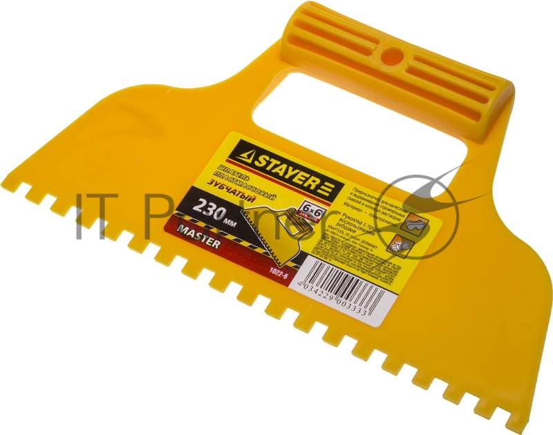 Шпатель STAYER, пластмассовый, зубчатый 6х6мм, 230мм