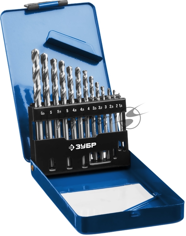Набор сверл по металлу, ЗУБР ПРОФ-А 13шт(1.5-6.5мм), сталь Р6М5, класс А, мет.бокс