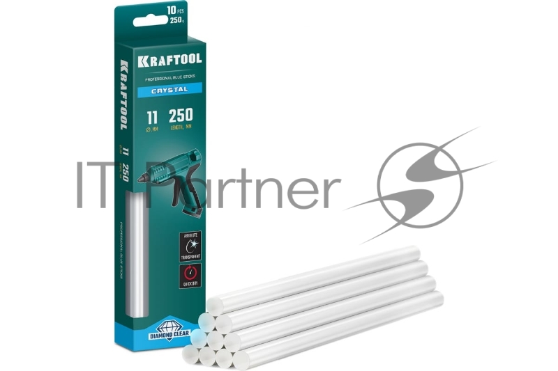 Кристально прозрачные клеевые стержни KRAFTOOL Cristal, d 11 x 250 мм (11-12 мм) 10 шт. 250 г.
