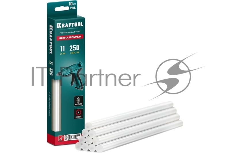 Ультрамощные прозрачные клеевые стержни KRAFTOOL Ultra Power, d 11 x 250 мм (11-12 мм) 10 шт. 250 г.