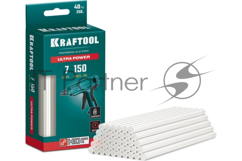 Ультрамощные прозрачные клеевые стержни KRAFTOOL Ultra Power, d 7 x 150 мм (7-8 мм) 40 шт. 250 г.