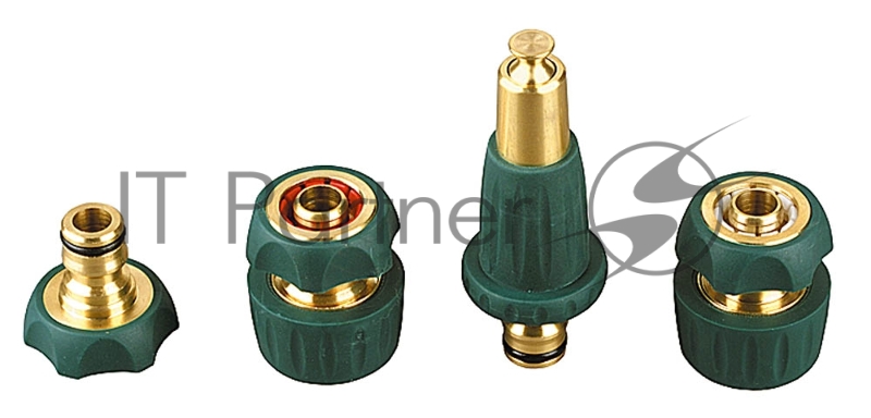 Набор поливочный (4 предм.): наконечник, адаптер, соединители 1/2 х 3/4, из латуни с TPR. RACO PROFI-PLUS.