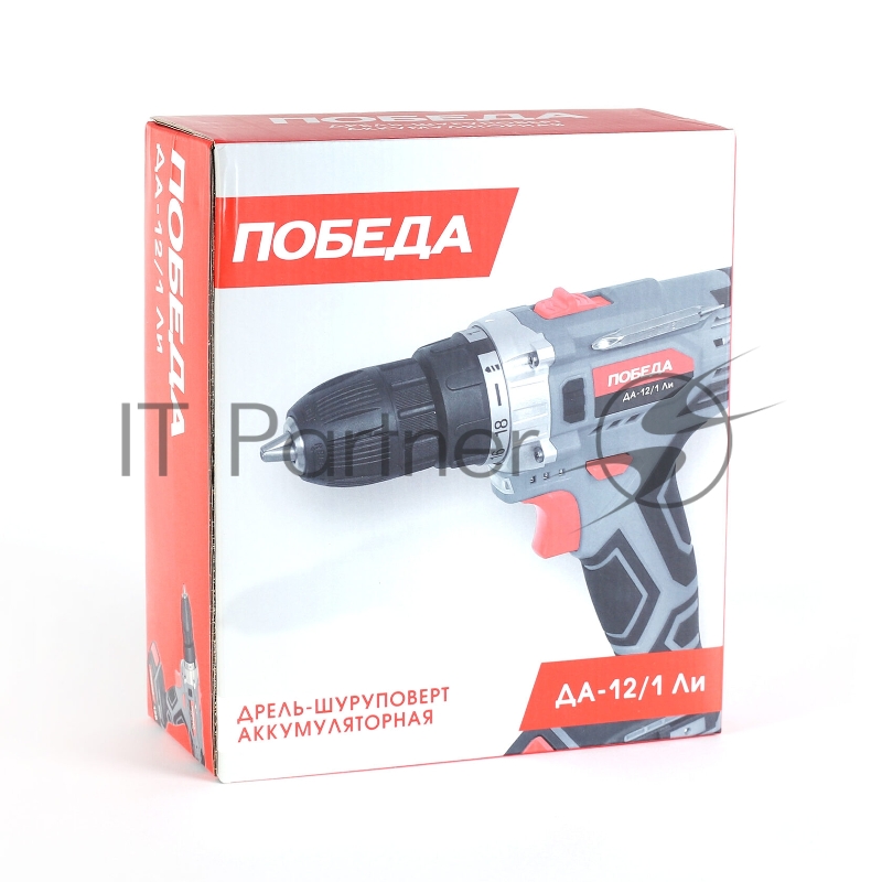 Дрель-шуруповерт аккумуляторная ПОБЕДА ДА-12/1Ли, 12В, 32 нм, быстрая зарядка, 1 батарея, цветная коробка