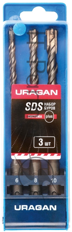 Набор буров URAGAN SDS-plus 3 шт: 5 х 160, 6 х 160, 8 х 160 мм