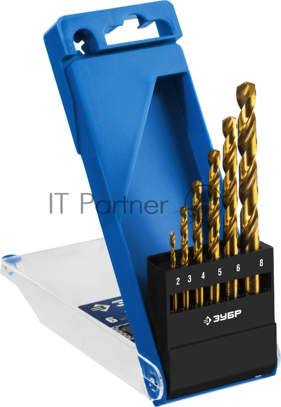 Набор сверл по металлу, ЗУБР ТИТАН 6шт(2-8мм), сталь Р6М5, класс А , титиновое покрытие