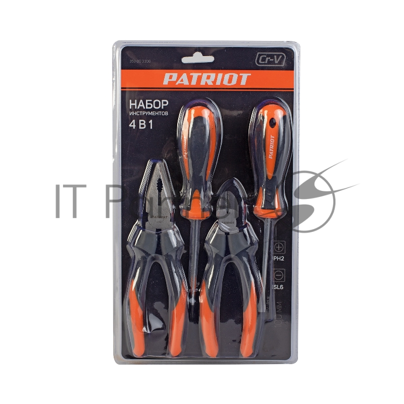 Набор инструментов Patriot 4 в 1 SPS-4: отвертки SL6*100, PH2*100, пассатижи 180мм, кусачки 160мм