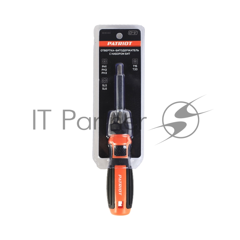 Отвертка-битодержатель Patriot SPS-8 с набором бит SL5мм,SL6мм,PH1,PH2,PH3,T15,T2 CR-V, двухкомпонентная рукоятка