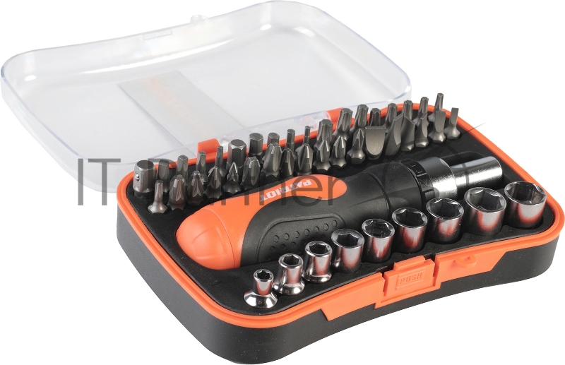 Отвертка-трещотка Patriot SPS-46 с битами и торцевыми головками, CR-V, двухкомпонентная рукоятка, 46 предметов