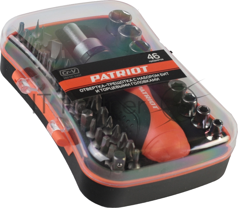 Отвертка-трещотка Patriot SPS-46 с битами и торцевыми головками, CR-V, двухкомпонентная рукоятка, 46 предметов