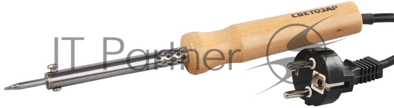 Электропаяльник СВЕТОЗАР ТЕРМИТ, деревянная рукоятка, жало LONG LIFE, форма конус, 25Вт