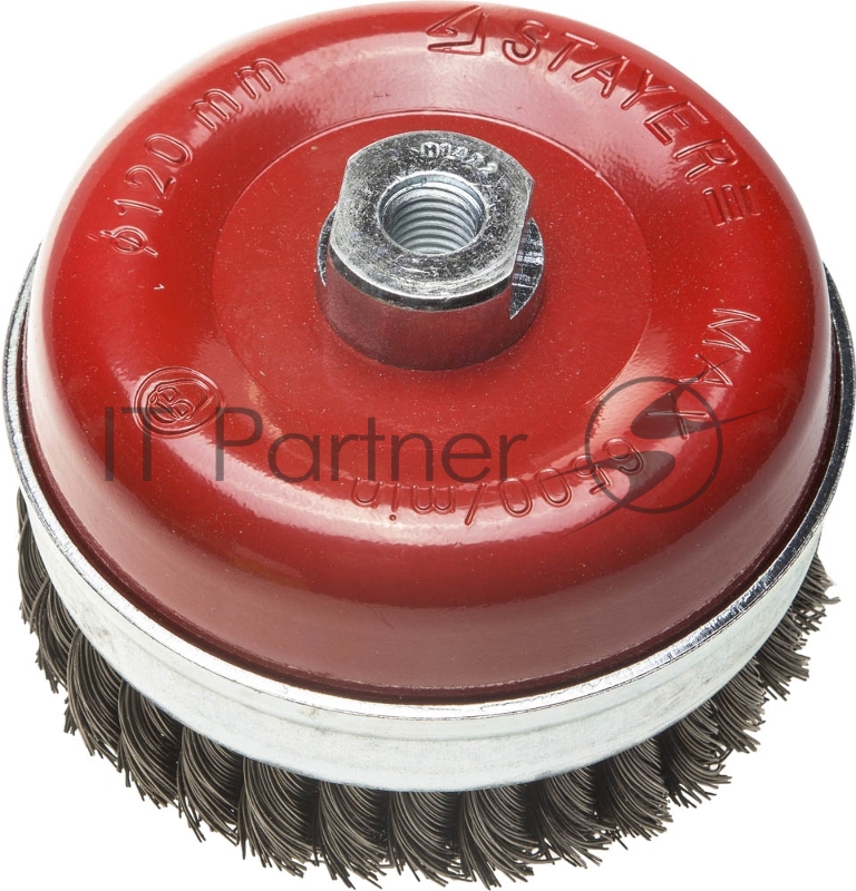 Щетка STAYER чашечная для УШМ, закал сплет сталь провол 0,5мм с бандаж,120мм/М14