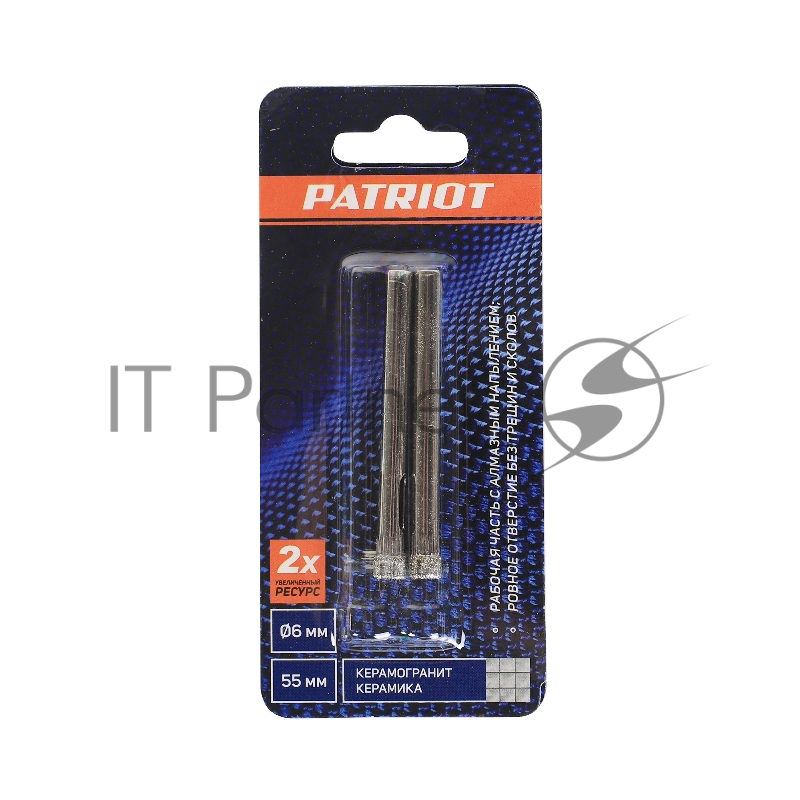 Сверло PATRIOT алмазное по керамограниту и керамике 6 мм, 2шт в блистере