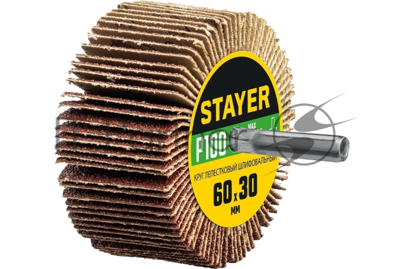 Круг шлифовальный STAYER лепестковый, на шпильке, P100, 60х30 мм