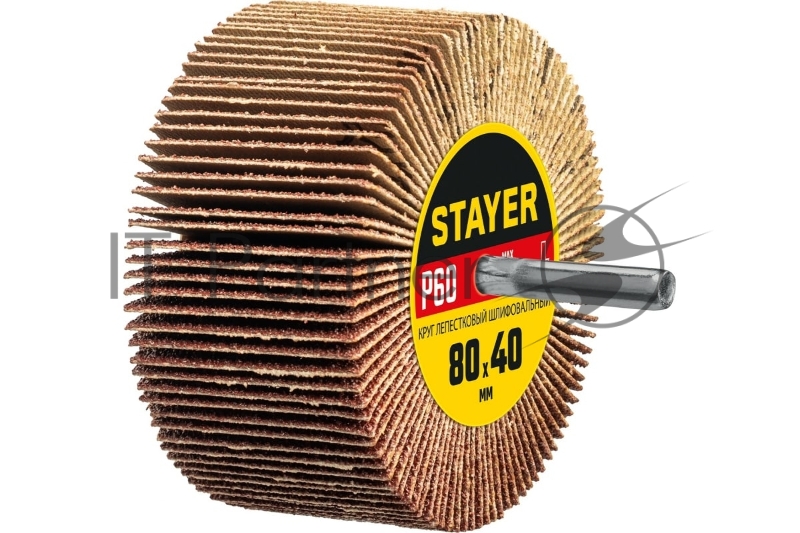 Круг шлифовальный STAYER лепестковый, на шпильке, P60, 80х40 мм