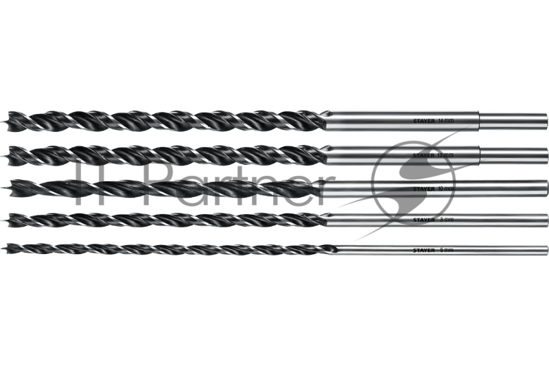 Набор сверл спиральных по дереву STAYER Maxdrill 5 шт., 6-8-10-12-14 х 300 мм