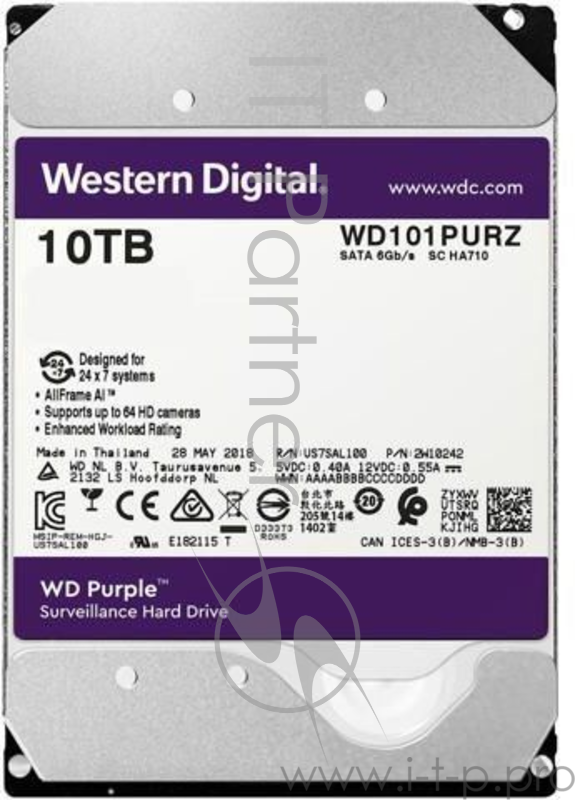 Жесткий диск 10TB WD Purple (WD101PURZ) {Serial ATA III, 5400- rpm, 256Mb, 3.5