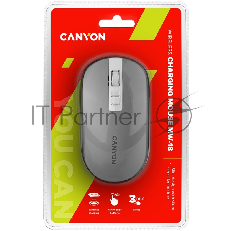 Мышь 2.4GHz Wireless Rechargeable Mouse with Pixart sensor, 4keys, Silent switch for right/left keys,DPI: 800/1200/1600, Max. usage 50 hours for one time full charged, 300mAh Li-poly battery, Dark grey, cable length 0.6m, 116.4*63.3*32.3mm, 0.075kg