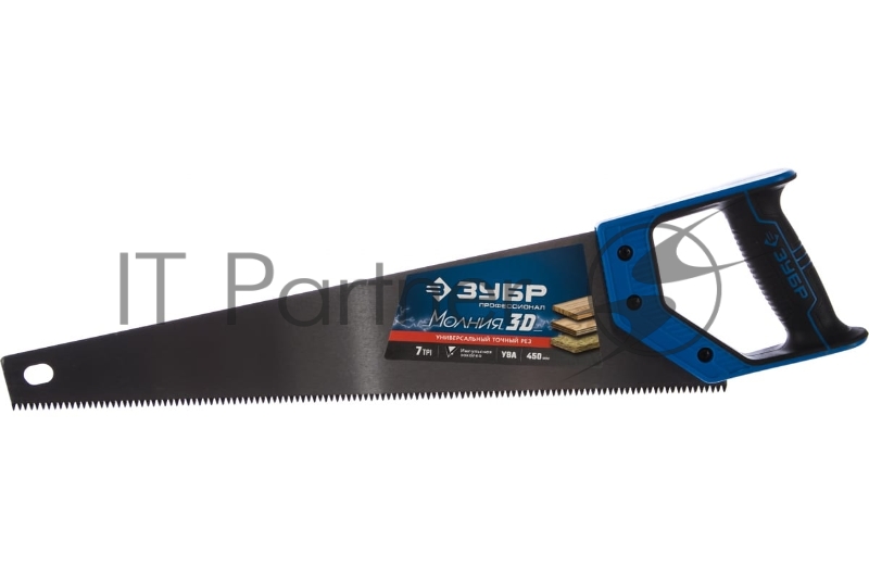 Ножовка универсальная (пила) МОЛНИЯ-3D 450мм, 7TPI, 3D зуб, точный рез вдоль и поперек волокон, для средних заготовок из всех видов материалов, ЗУБР