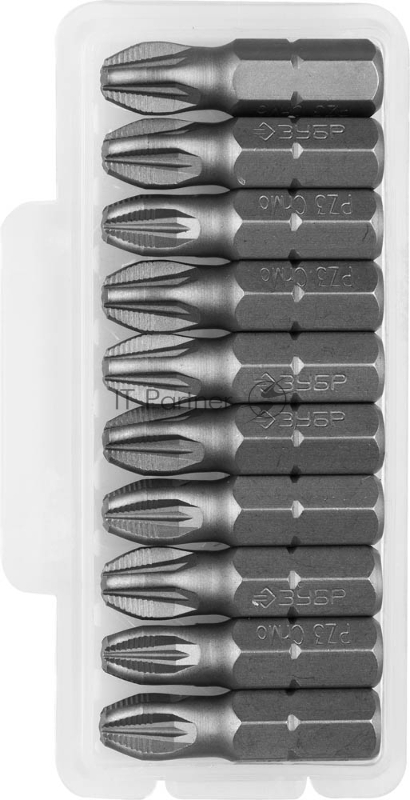 Биты ЗУБР Мастер кованые, хромомолибденовая сталь, тип хвостовика C 1/4, PZ3, 25мм, 10шт