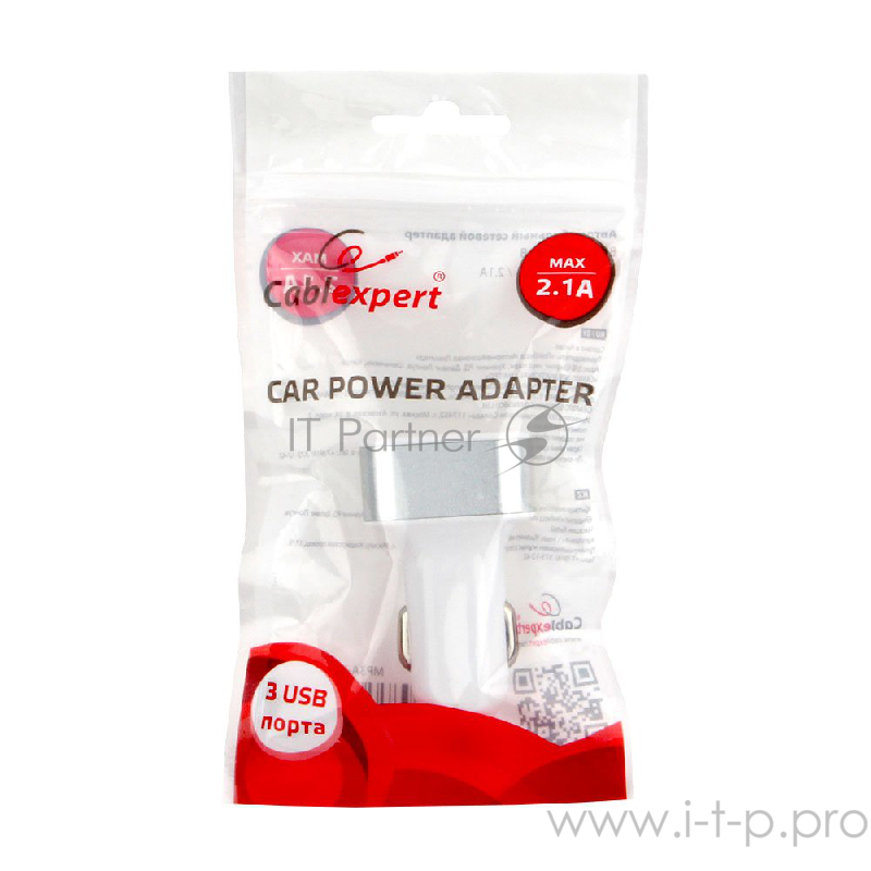 Аксессуар Cablexpert Адаптер питания 12V-5V 3-USB, 2.1/2/1A, белый (MP3A-UC-CAR17)