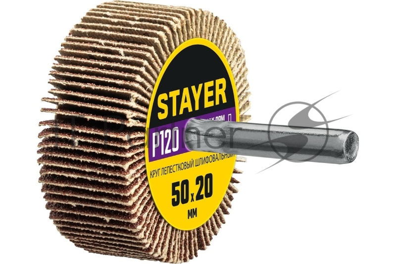 Круг шлифовальный STAYER лепестковый, на шпильке, P120, 50х20 мм
