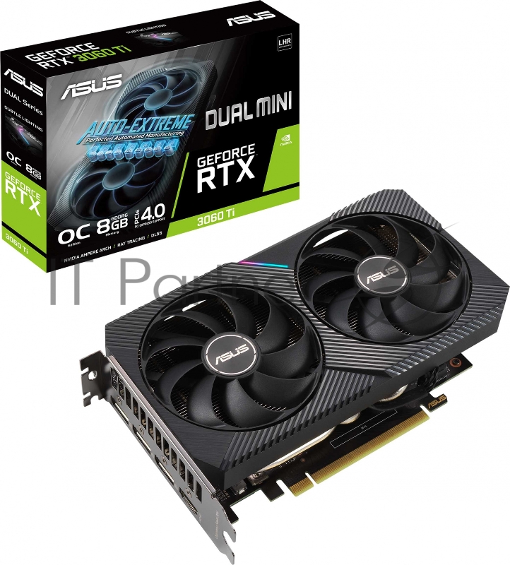 Видеокарта Asus PCI-E 4.0 DUAL-RTX3060TI-O8G-MINI-V2 LHR NVIDIA GeForce RTX 3060Ti 8192Mb 256 GDDR6 1680/14000/HDMIx1/DPx3/HDCP Ret