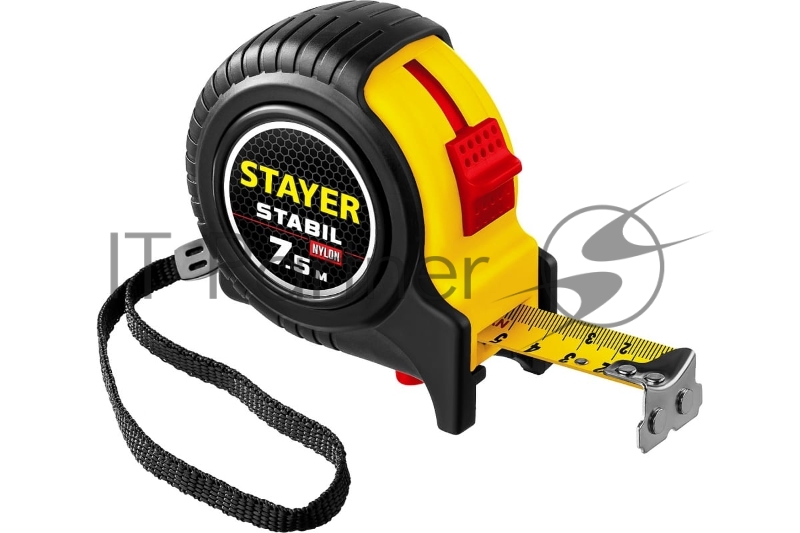 Профессиональная рулетка в ударостойком обрезиненном корпусе с двумя фиксаторами STAYER STABIL 7,5м / 25мм
