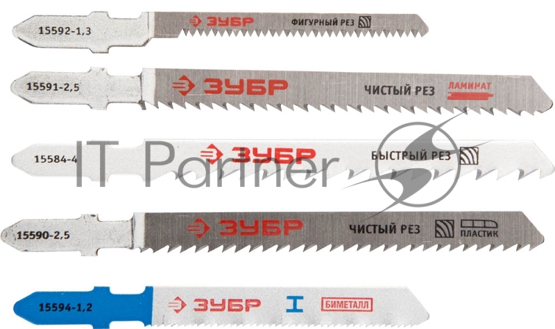 Набор ЗУБР ЭКСПЕРТ Полотна для эл/лобзика, по дереву и металлу, T-хвостовик, пластик. бокс, 5шт