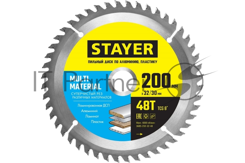 Диск пильный по алюминию, супер чистый рез STAYER MULTI MATERIAL 200х32/30мм 48Т