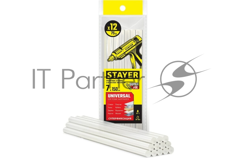 Прозрачные универсальные клеевые стержни, d 7 мм х 150 мм 12 шт. 75 г. STAYER Universal