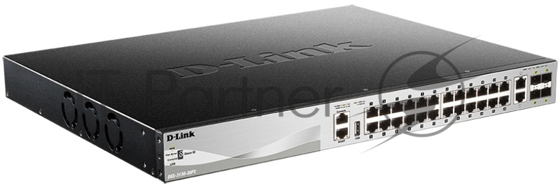 Управляемый стекируемый коммутатор D-Link DGS-3130-30PS/B1A PROJ 3 уровня с 24 портами 10/100/1000Base-T, 2 портами 10GBase-T и 4 портами 10GBase-X SFP+ (24 порта с поддержкой PoE (30 Вт)