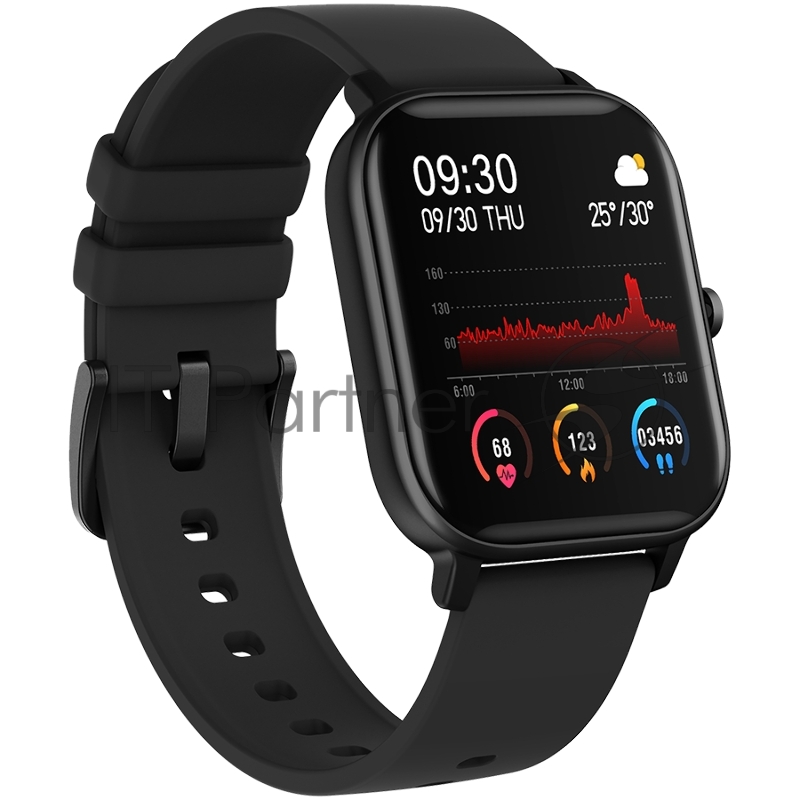 Смарт-часы Smart watch, 1.3inches TFT full touch screen, Zinic+plastic body, IP67 waterproof, multi-sport mode, compatibility with iOS and android, black body with black silicon belt, Host: 43*37*9mm, Strap: 230x20mm, 45g