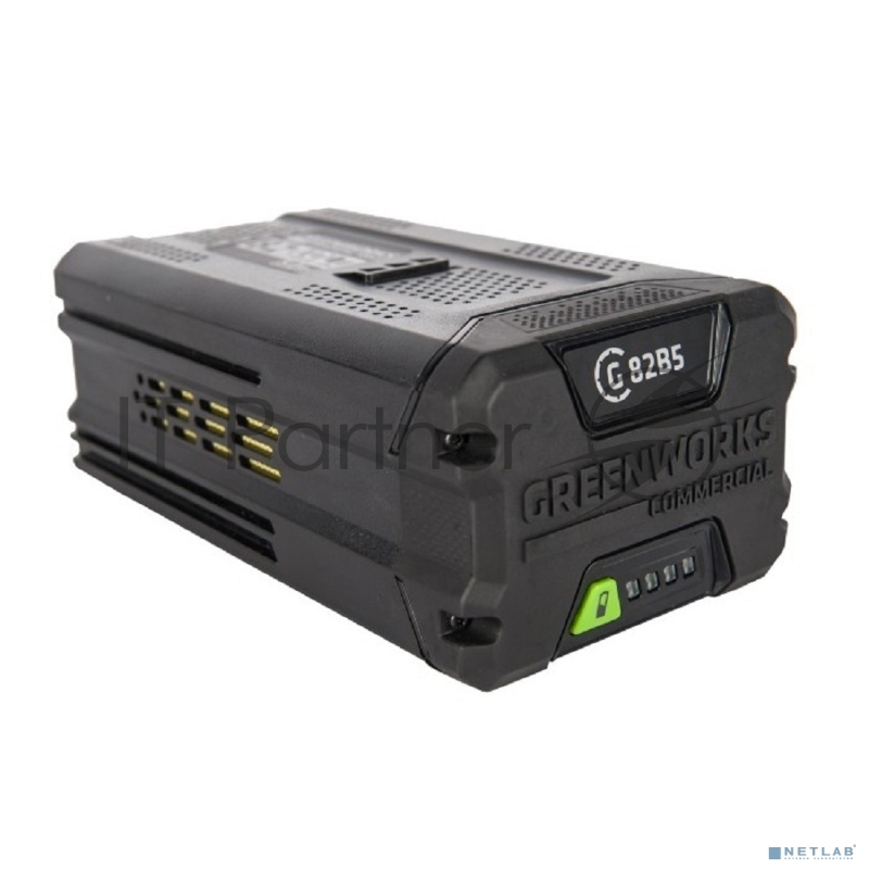 Аккумулятор GreenWorks 82V (модель G82B5) (2914607) - это литий ионная (Li-ion) батарея, силой тока 5 ампер/час и выполненная по самым передовым технологиям. Применяется в линейке всех устройств Greenworks 82V Commercial. Аккумулятор состоит из яче