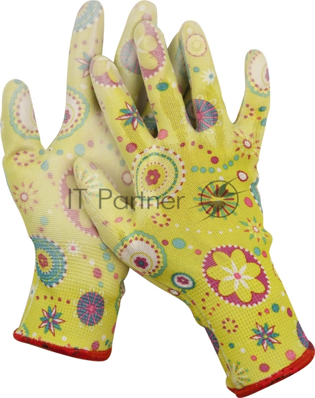 Перчатки GRINDA садовые, прозрачное PU покрытие, 13 класс вязки, зеленые, размер S