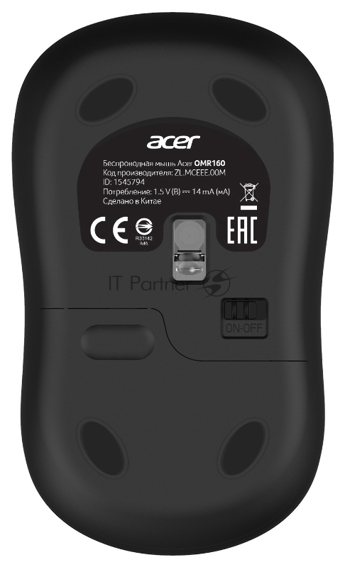 Мышь Acer OMR160 черный оптическая (1200dpi) беспроводная USB (3but)