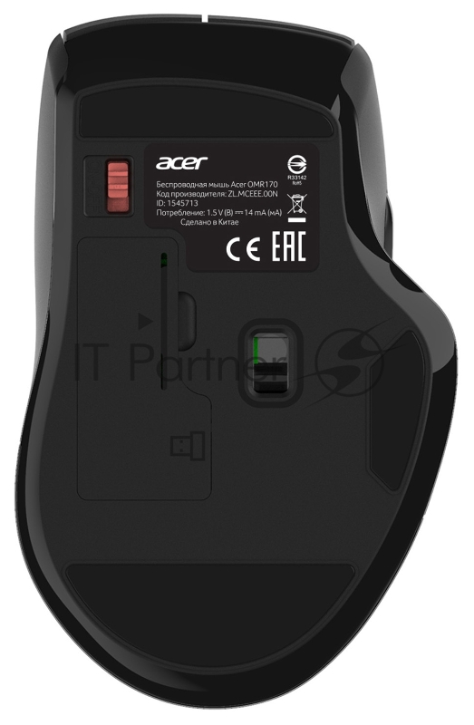 Мышь Acer OMR170 черный оптическая (1600dpi) беспроводная BT/Radio USB (6but)